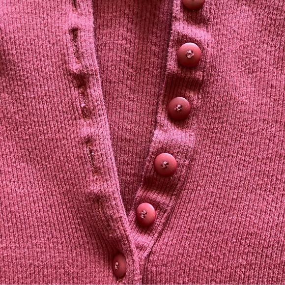 Sézane Theodora Ribbed Henley Top - Rosewood - XS - Picture 6 of 9